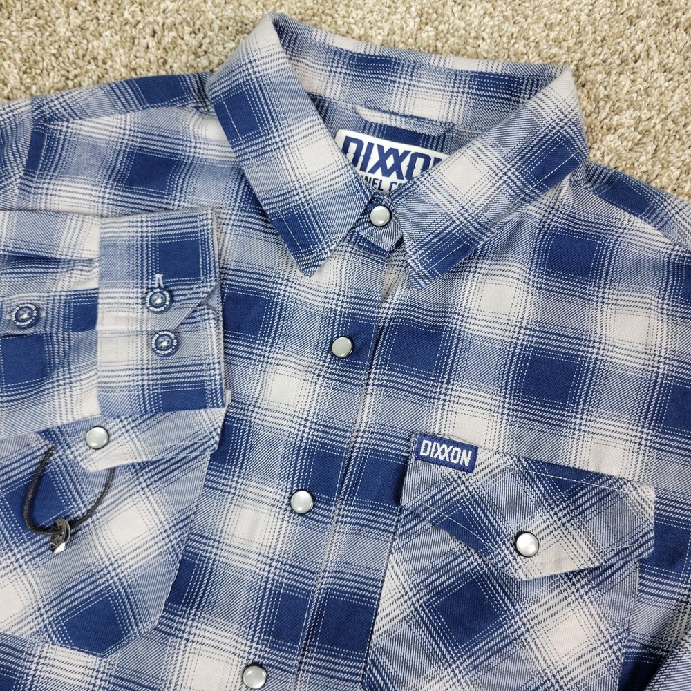 Dixxon Flannel Company The Midway Womens Medium Navy Plaid Pearl Snap LS